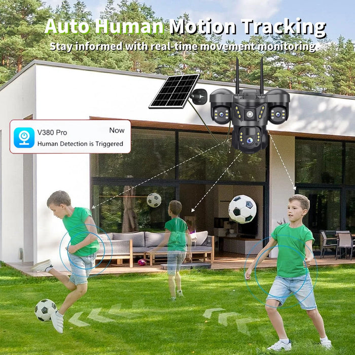 Solar WIFI IP Camera with Battery 15MP Three Lens Three Screen Monitor Night Vision Security Protection PTZ Video Surveillance