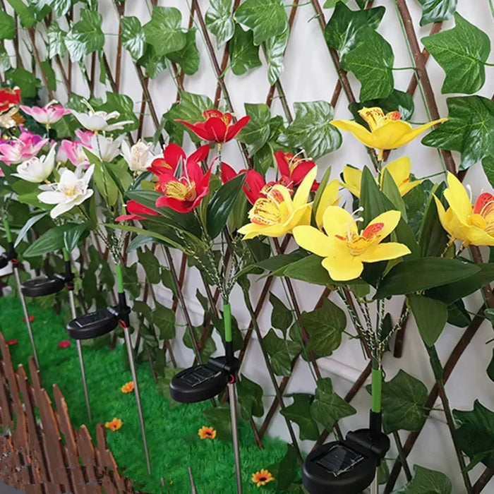 Solar Simulation Orchid Flower Lights Outdoor Lamp for Patio Lawn Garden Holiday Wedding Party Decoration Flower
