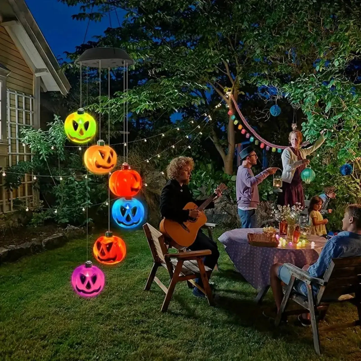 1PC Halloween Solar Wind Chimes Color Changing with 6 LED Pumpkin Waterproof Lights by Solar Powered Suitable For Holiday Party
