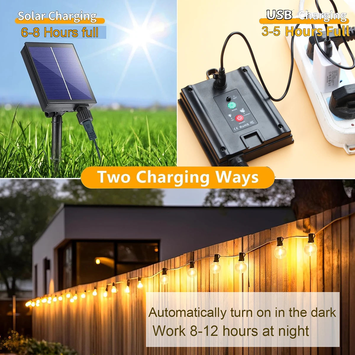 Solar String Lights Outdoor Globe Bulbs LED Outdoor Patio Solar Lamps For Patio Camping Terrace Garden Party Tree Decoration