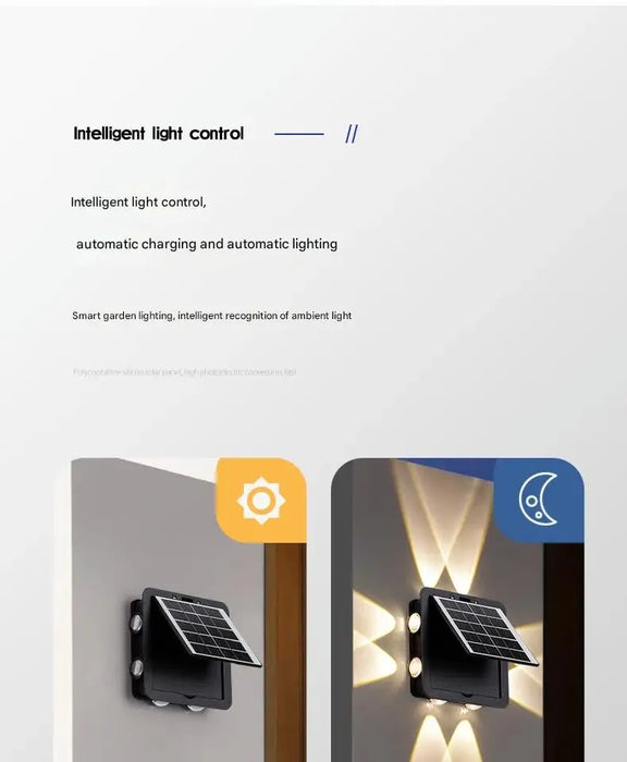 Solar Outdoor Ambient Wall Lamp Four Sided Lighting for Courtyard Garden Porch Front Door Staircase Waterproof Solar Fence Light
