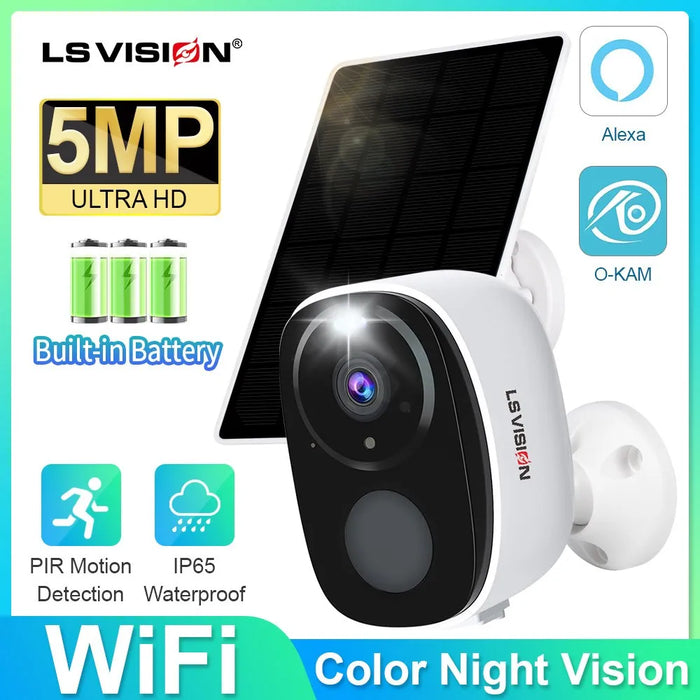 LS VISION Solar Security Cameras Wireless Outdoor 5MP UHD Battery Power WiFi Surveillance Color Night 2-Way Audio Motion Detect