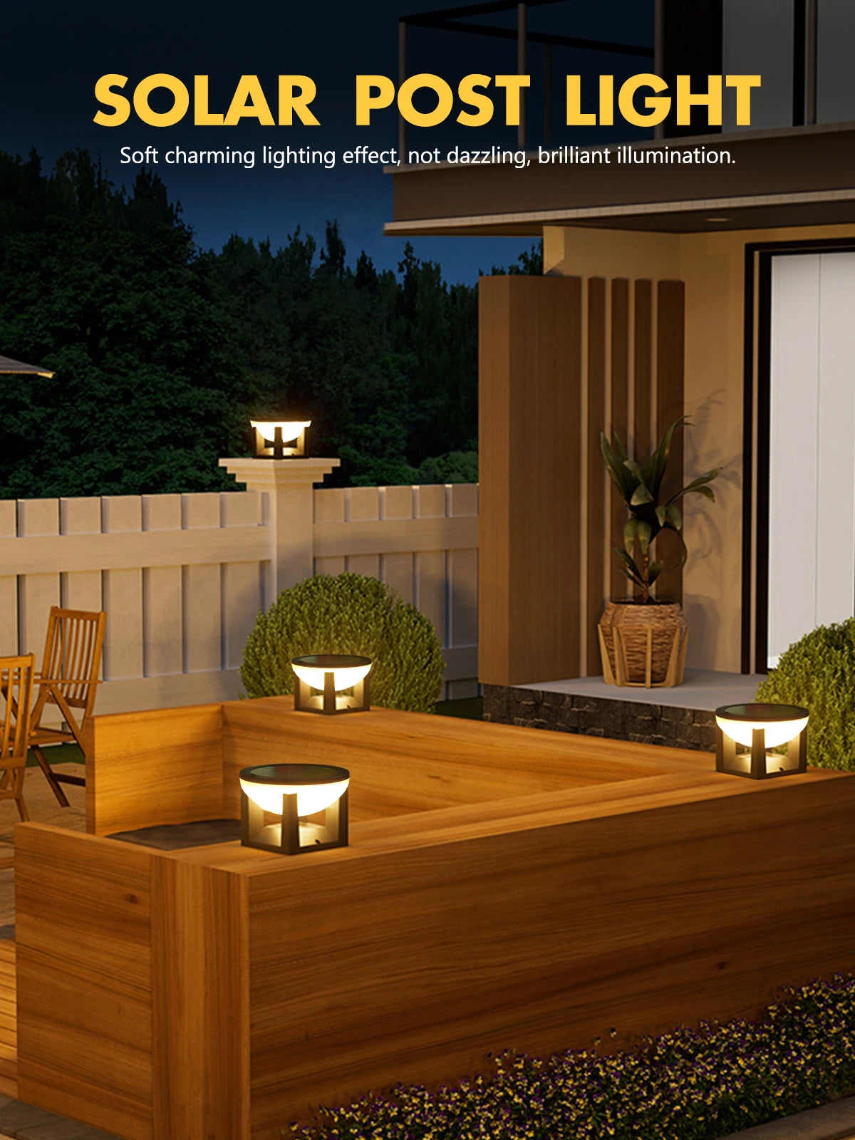 Solar Post Lights Outdoor Pillar Light Waterproof Modern Column Lamp LED Lantern Solar Powered Landscape Lighting For Patio Yard