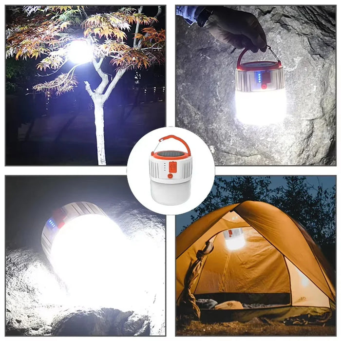 Solar LED Camping Light Bulb 6 Lighting Modes USB Rechargeable Power Bank Outdoor BBQ Tents Hanging Emergency Light