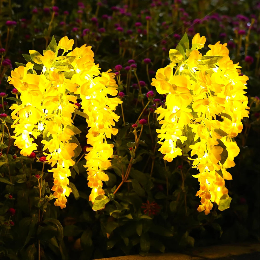 Solar Flowers Light Outdoor Garden Realistic Wisteria Floral Waterproof Artificial Flowers Solar Stake Lights for Patio Backyard