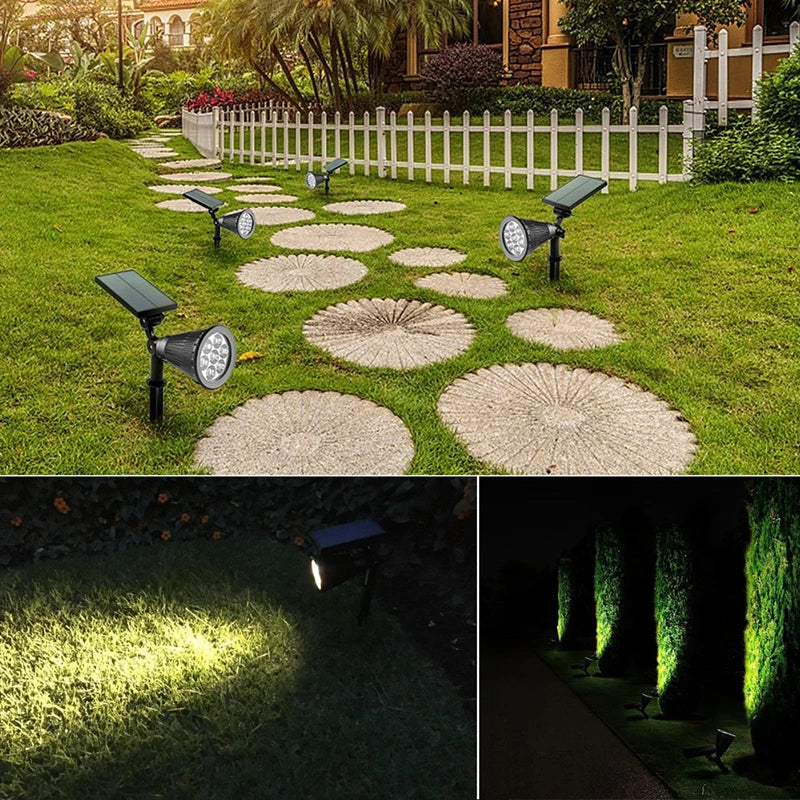 Bright 7LED Solar Landscape Spotlights Outdoor Adjustable 2-in-1 Wall Light for House Yard Garden Solar Powered Outdoor Lighting