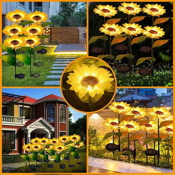 Solar Sunflower Lights 3 Head Outdoor Artificial Flower Decorative Lights Garden IP65 for Lawn Pathway Roof Christmas Decoration