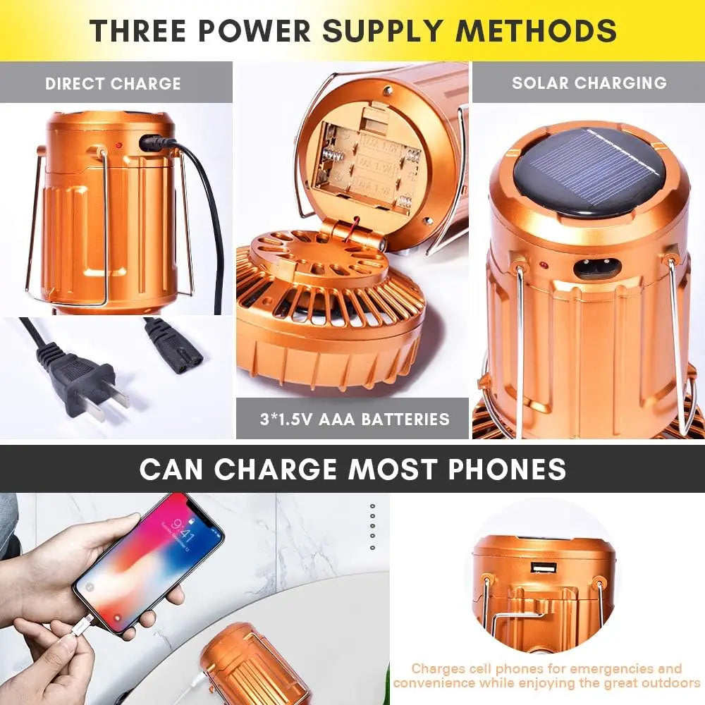 Solar Camping Lantern with Fan USB Rechargeable Camping Fans Outdoor Waterproof Charging Light for Outage Tent Camping Treking