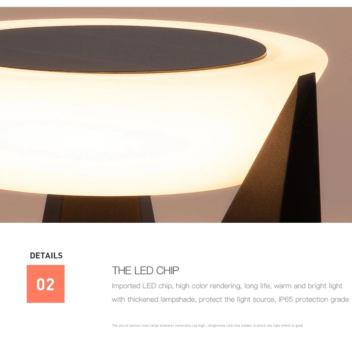 Solar Post Light Outdoor Column Pillar Light 3000K IP65 Garden Landscape Lighting for Patio Fence Cap Deck Flat Surface Fixtures