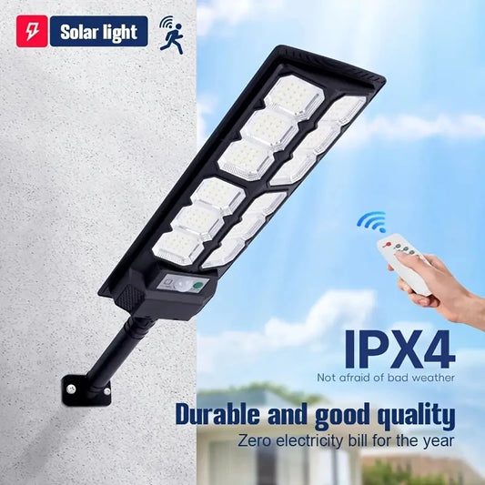 Powerful Solar-Powered LED Floodlight with Remote Control and Motion Sensor - Ideal for Outdoor Courtyards Security Lighting