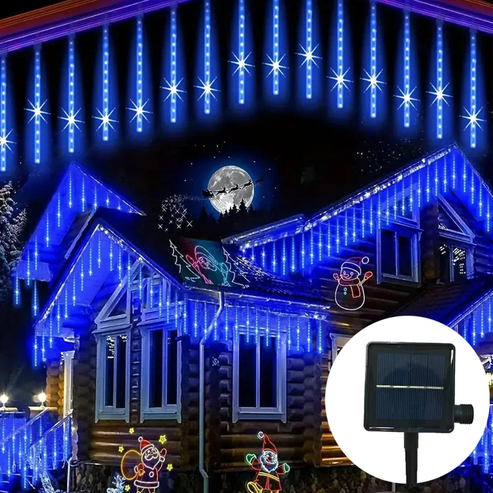 Outdoor Christmas Decoration 30/50cm Solar Meteor Shower Rain Holiday Light Led Light String for Tree Garden 8 Tube Fairy Light