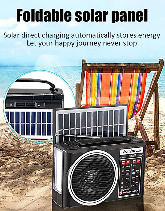 Portable FM/AM/SW Radio Solar Charging Multi Band Emergency Radios Receiver Powerful Bluetooth Speaker with Flashlight USB