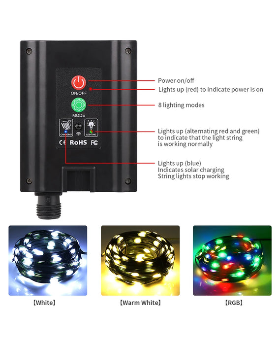 100M/50M/30M/20M/10M Outdoor Solar LED Light String Xmas Holiday Party Festoon Street  Yard Wedding Garland Ambinet Decoration