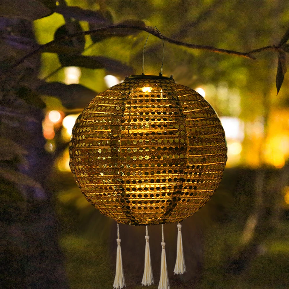 25cm LED Solar Lantern Lamp Solar Hanging Projection Lantern Waterproof Hanging Light Party Decor Outdoor Garden Decoration