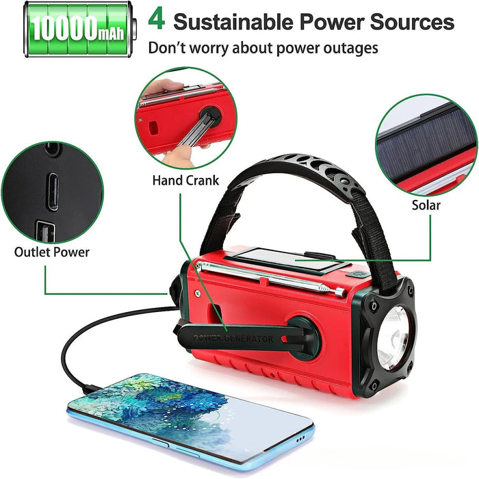 2025 Upgrade 10000mAh Emergency Weather Radio Solar Hand Crank AM/FM Portable Radio Headphone Jack Flashlight Reading Light SOS