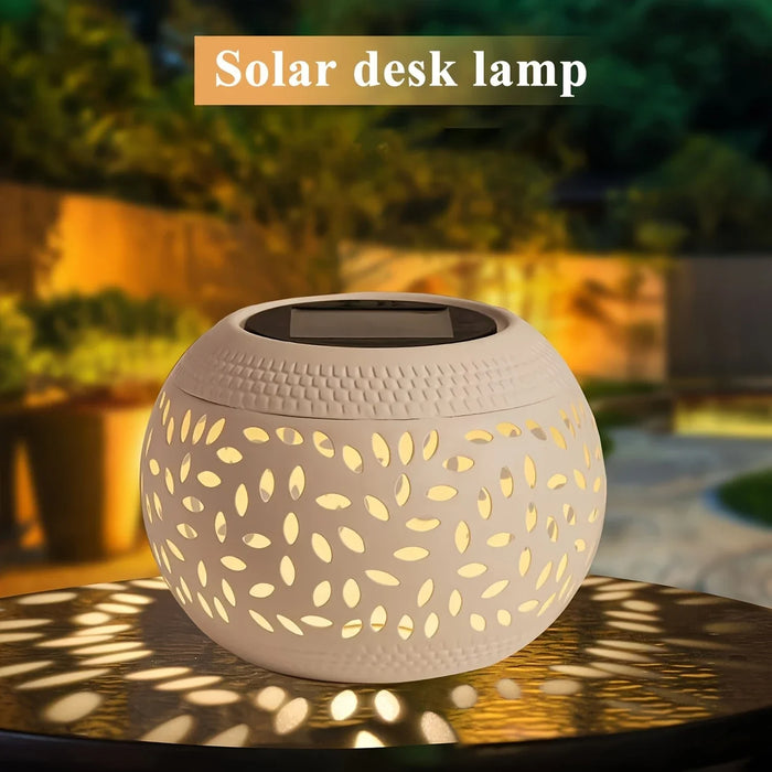 Solar Table Lanterns Outdoor Waterproof - LED Lamp White Metal Table Lights -Solar Powered Decorative Lantern for Desk Patio