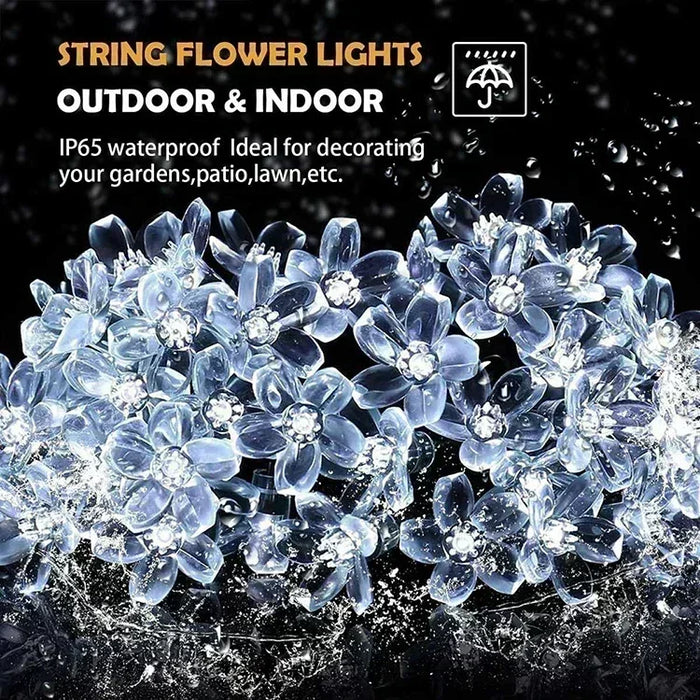 Solar Fairy String Light Sakura Garlands 5/7/12/22M Peach Flower CherryLED Lamp For Wedding Party Garden Christmas Outdoor Decor
