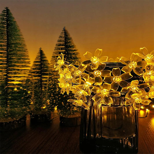 Solar Flower String Lights Outdoor Waterproof, Decorative Light for Yard, Lawn, Fence, Flower Garden, Christmas Tree