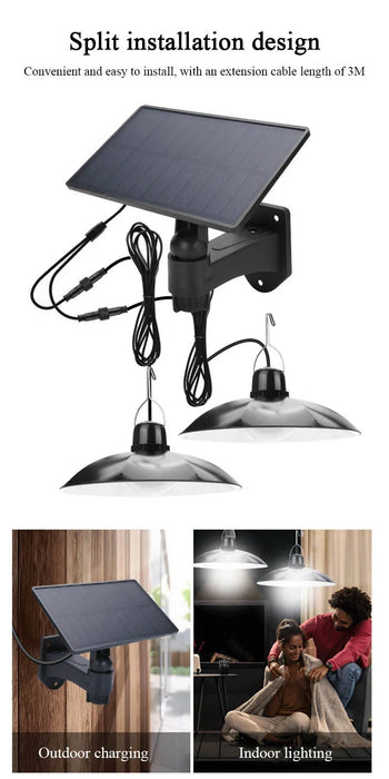 Solar Powered Pendant Light Single/Double Head Outdoor Waterproof LED Light With Remote Control Pendant Light Camping Garden