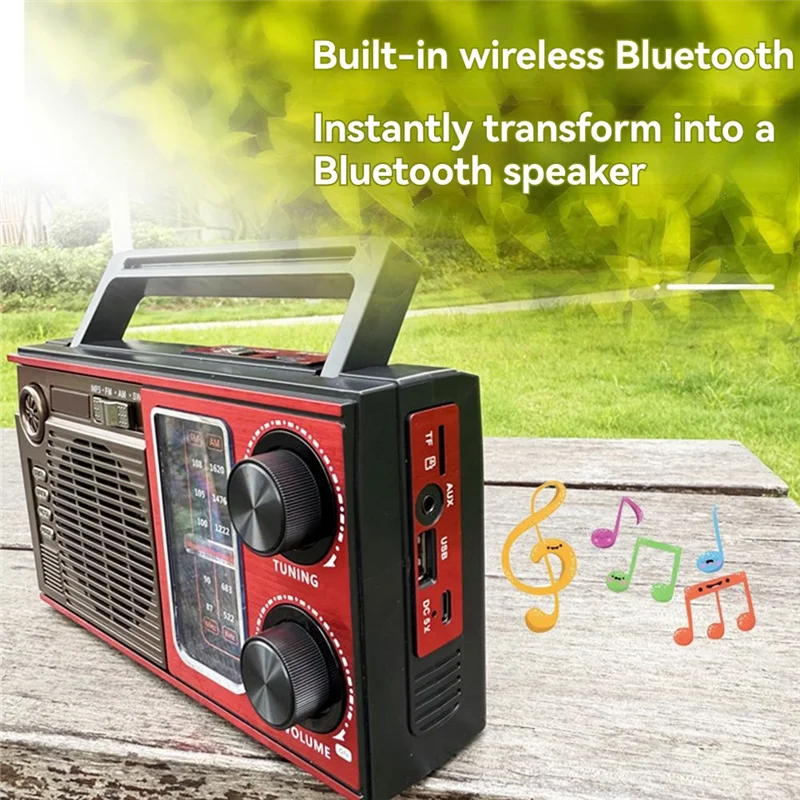 ABAC-Outdoor Emergency FM AM SW Radio Full Band Solar Radio High Sensitivity Receiver With LED BT Speaker