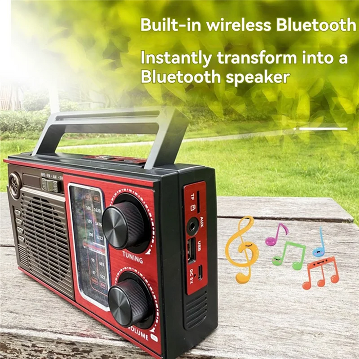 ABAC-Outdoor Emergency FM AM SW Radio Full Band Solar Radio High Sensitivity Receiver With LED BT Speaker