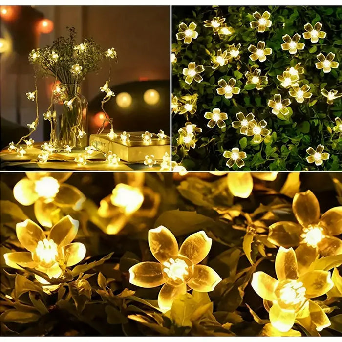 2025 Solar Flower String Lights 200LEDS Waterproof Solar Powered Fairy Lights 8 Modes Decorative Lights for Patio Fence Wedding