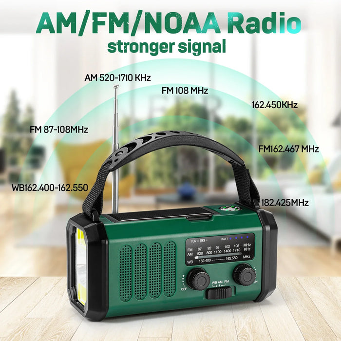 Emergency Weather Radio 10000mAh Solar Hand Crank Portable AM/FM/NOAA with Flashlight & Reading Lamp SOS for Home and Outdoor