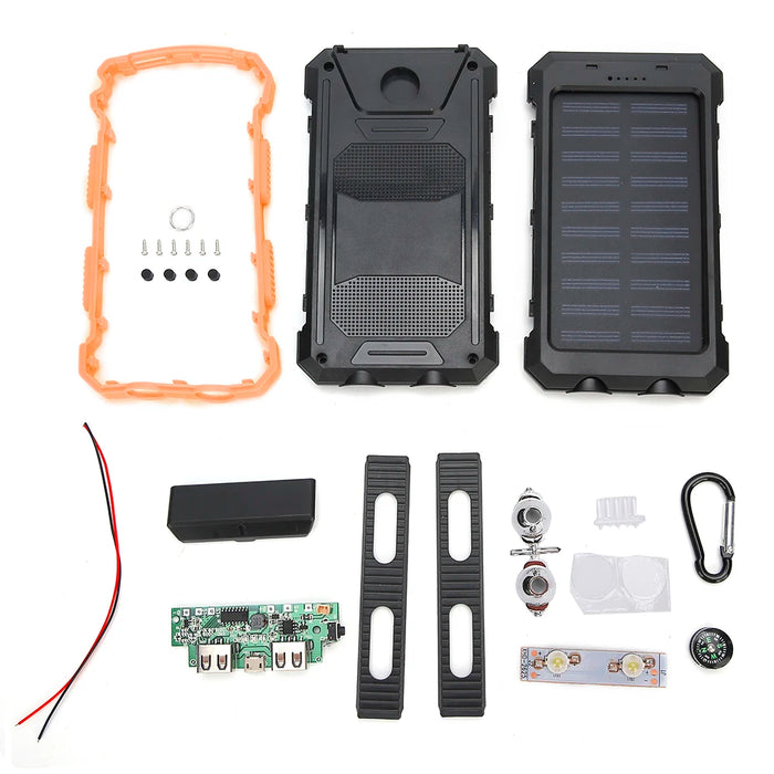 Protable 10000mAh Outdoor Fast Charge Solar Mobile Power Bank Case DIY Kit with Compass Power Bank Dual USB Portable Power Bank