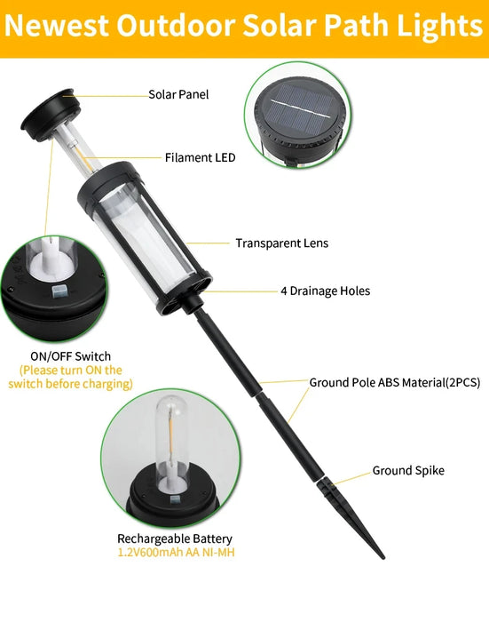 Solar Pathway Lawn Lights Outdoor Walkway Garden Tungsten lamp Waterproof Landscape Light Auto On/Off Lights for Yard Lawn Patio