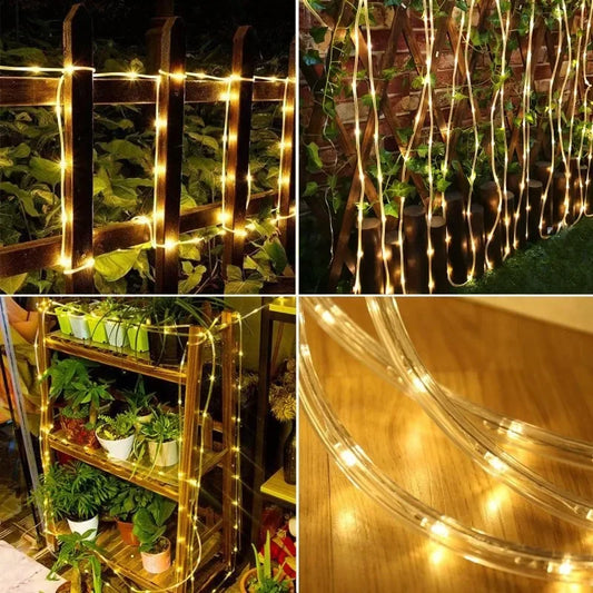 7m/12m/22m/32m Solar LED String Light Outdoor Waterproof Garden Decorations Lights Wedding Garland Solar Rope Fairy Lamp