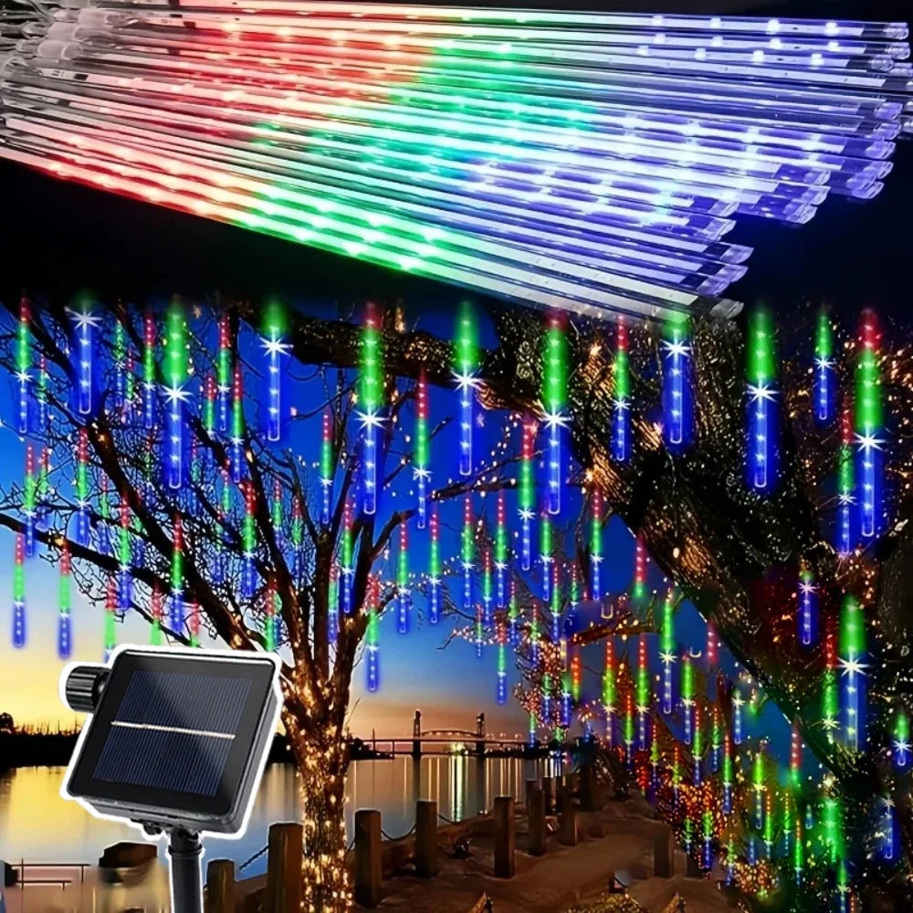 Solar Meteor Shower Rain LED String Lights 8 Tubes Street Garlands Christmas Tree Decorations for Outdoor Fairy Garden Lights