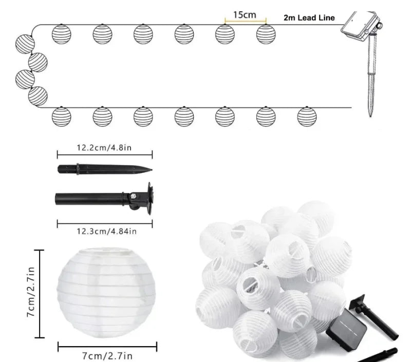 Solar Lantern String Lights Waterproof Outdoor LED Garland Fairy Light Patio Garden Decoration Light for Christmas Wedding Party