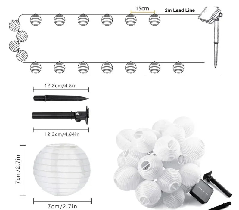 Solar Lantern String Lights Waterproof Outdoor LED Garland Fairy Light Patio Garden Decoration Light for Christmas Wedding Party