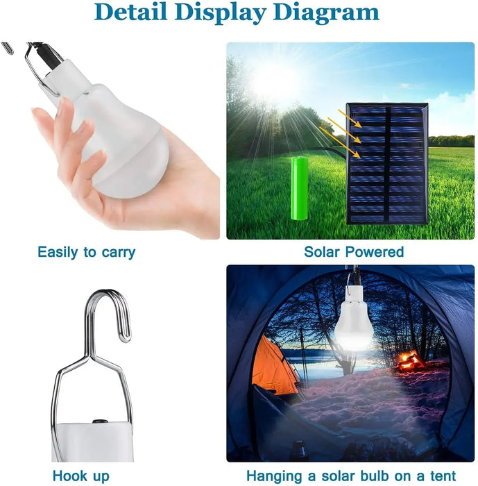 Solar Bulb Solar Camping Tent Lights Outdoor Waterproof Indoor Solar Panel Lamp House Usb Charged Hanging Emergency Sunlights