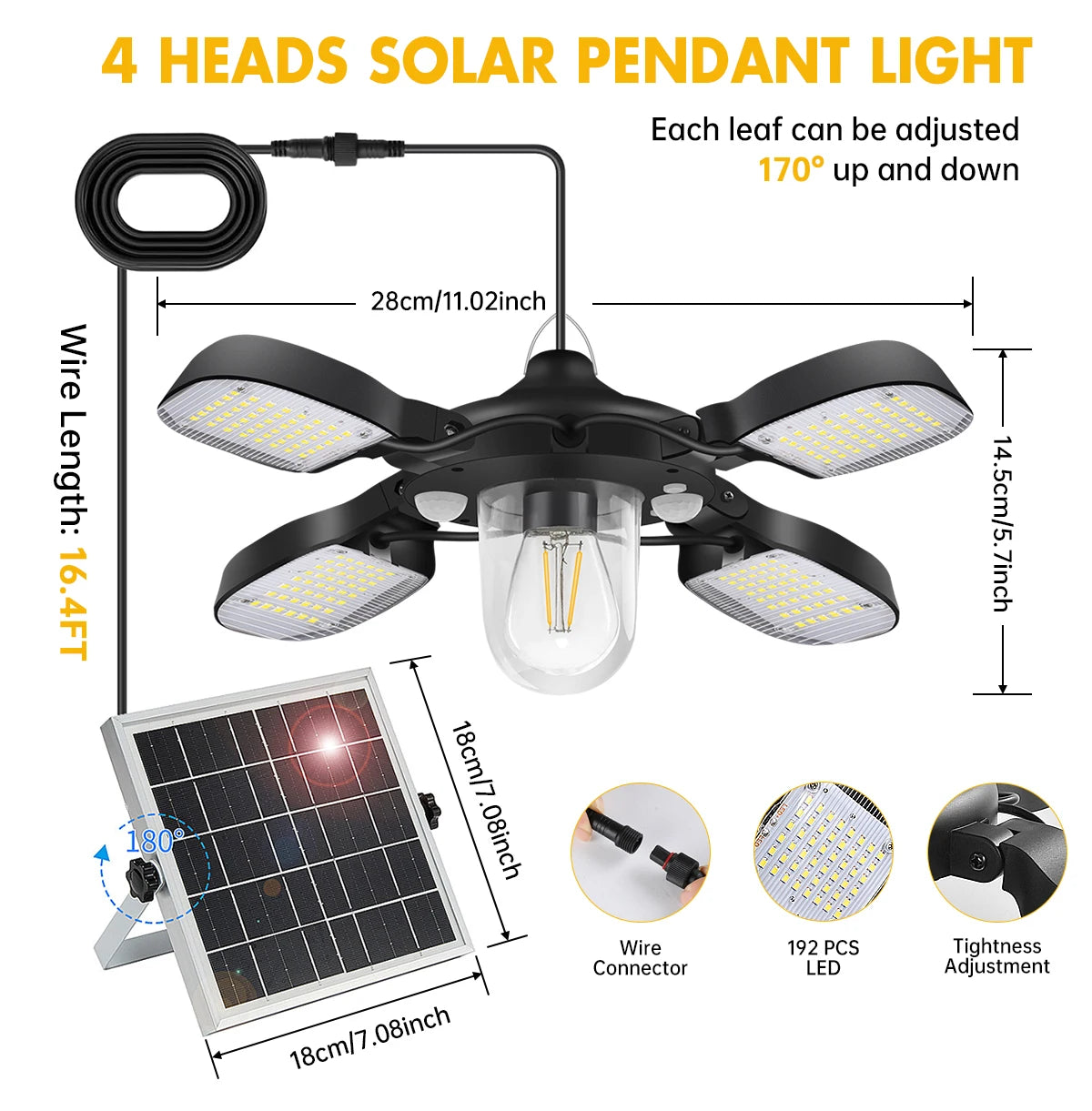 192led Solar Powered Barn Light Solar Shed Light for Indoor and Outdoor 1000LM Dual Motion Sensor Solar Pendant Light For Gazebo