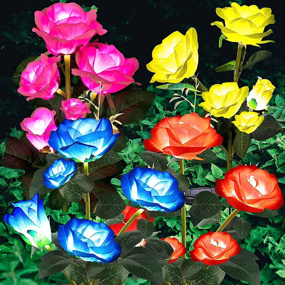 Solar Rose Flower Light Waterproof Garden Landscape Lamp Lawn Yard Pathway Light Simulation Flower Light Decorative Garden Light