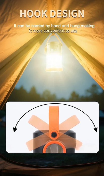 Solar Powered Camping Lamp Portable Flashlight Double Light Emergency Lights USB Charge Waterproof for Outdoor Hiking Tent