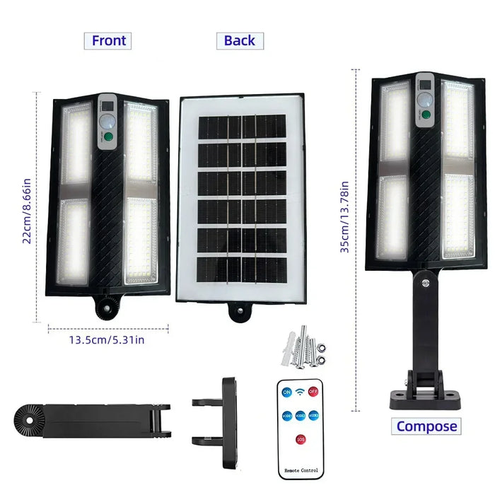 Outdoor Solar Street Light with Remote Control Solar Security Light 6500K Dusk to Dawn Motion Sensor Light for Garden Patio
