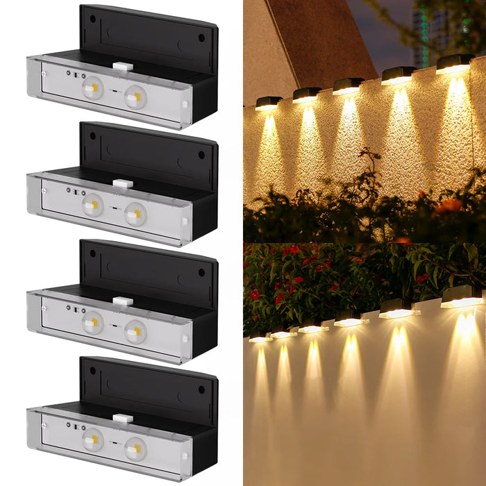 Solar Powered Wall Mounted LED Lights (2/3/4 LED) Automatic Night Lighting, Weather Resistant, Ideal for Outdoor Walls, Fences
