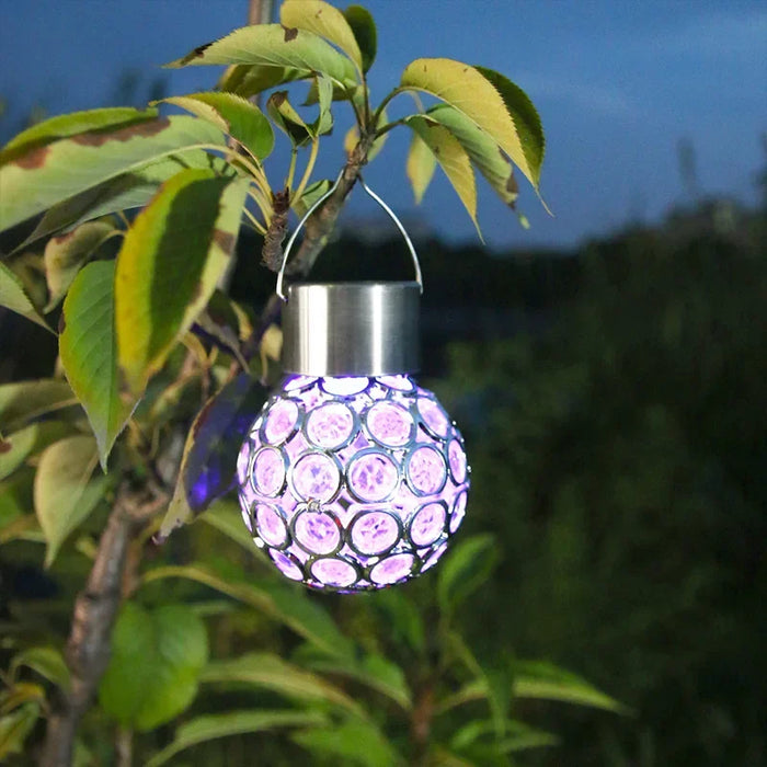 Outdoor Solar LED Hanging Lantern, Waterproof Hollow-Out Ball Lamp for Garden, Yard, and Patio Decoration