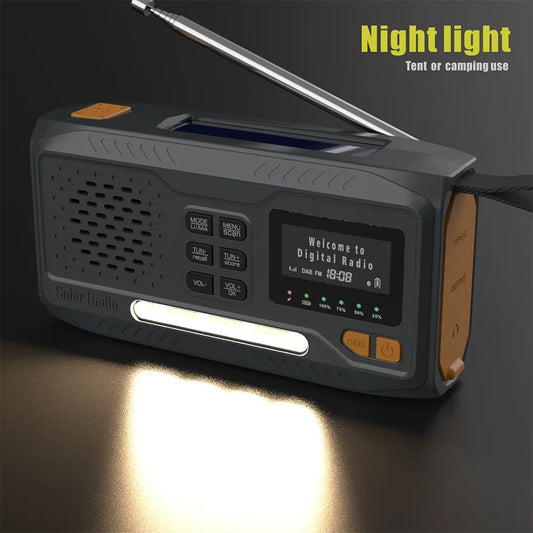 Solar Hand Crank Emergency Radio 2000mAh Rechargeable DAB/FM/Bluetooth-Compatible Radio 4 Ways Powered Reading Lamp for Survival