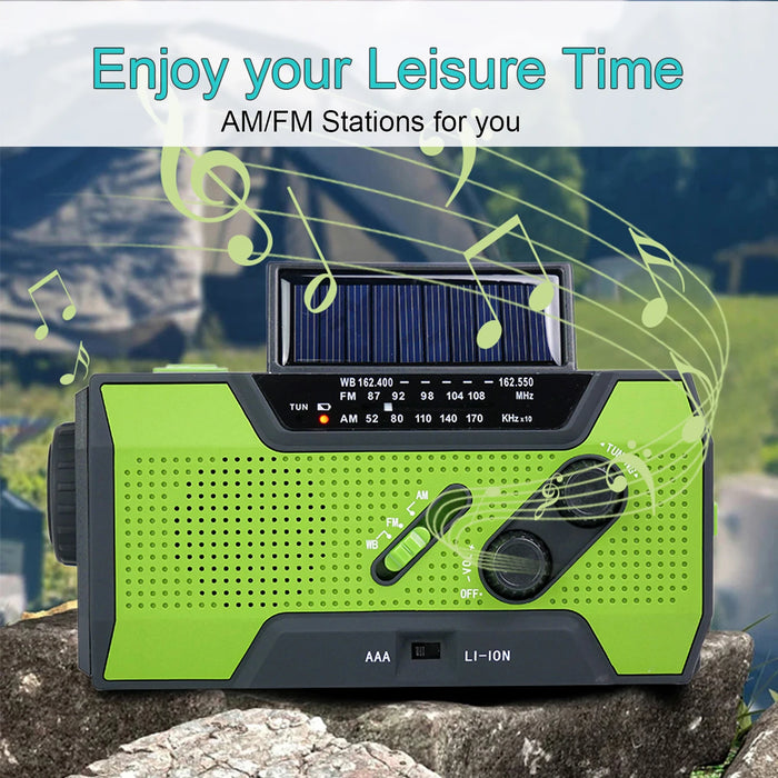 Emergency Weather Radio,Outdoor Portable Hand Crank Radio Solar Powered,AM/FM, SOS Alarm,LED Reading Lamp,Flashlight,Power Bank