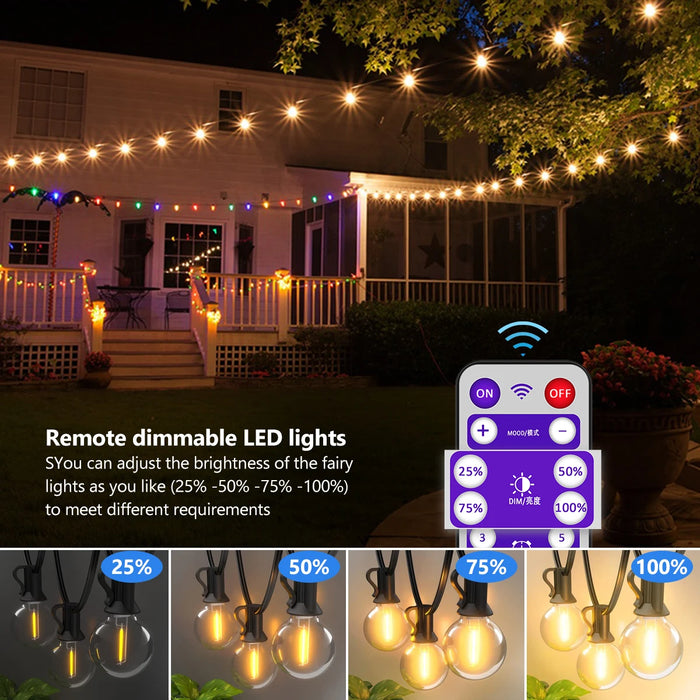 Solar String Lights Outdoor G40 Patio Lights with LED Shatterproof Bulbs,Weatherproof Hanging Lights for Backyard Bistro