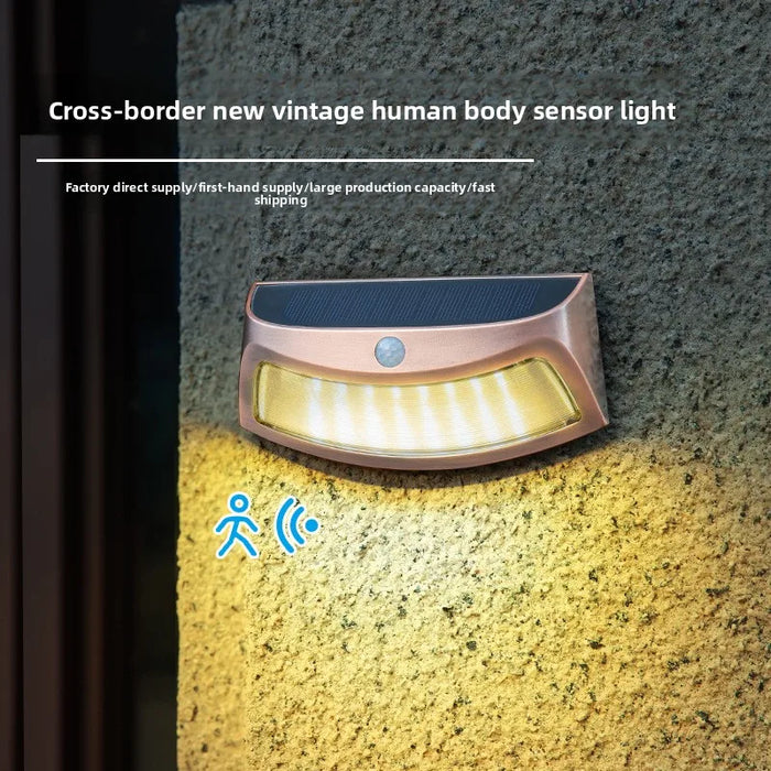 Solar wall lamp for household outdoor waterproof garden decoration fence LED human body sensing outdoor courtyard lamp