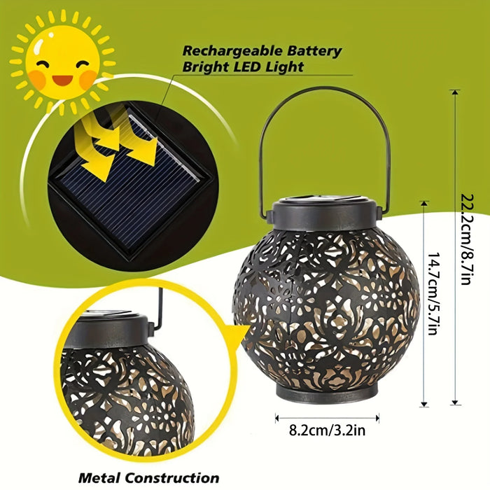 Metallic Solar Lantern Hanging LED Garden Lights Christmas Night Light for Outdoor Patio Lawn Backyard Courtyard Tabletop Decor