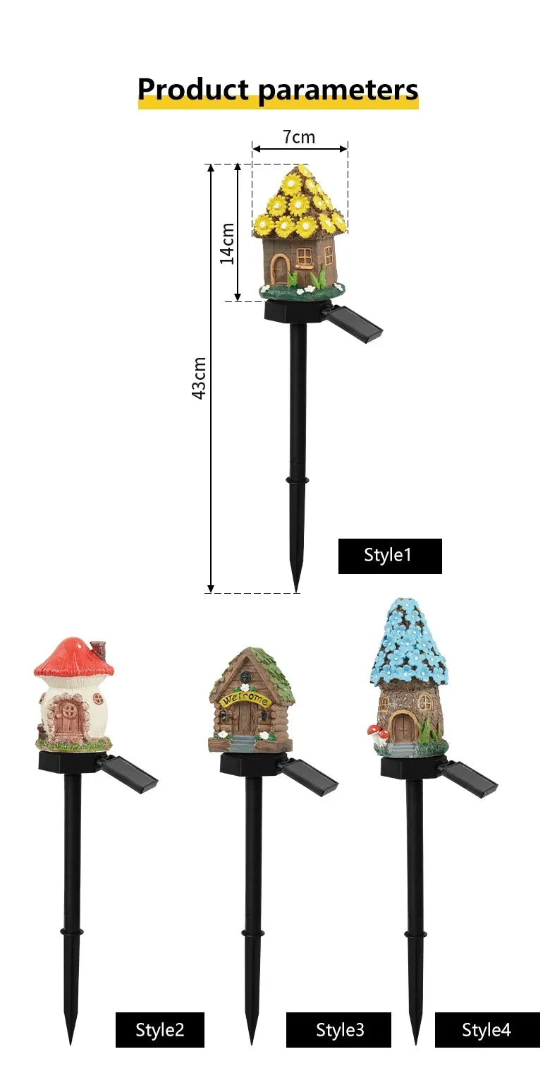 Solar Lawn Light Resin Craft Miniature Fairy Mushroom House Solar Powered Garden Yard Outdoor Decor Lamps Christmas Lamp