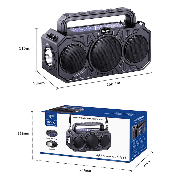 Solar Wireless Bluetooth Speaker Dual Solar Power Rechargeable with Flashlight  FM Radio TF USB MP3 Music Player Audio System