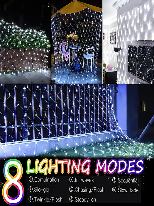 1pc Solar Net Lights Bush Net Lights Mesh Lights 8 Modes Remote Control Auto On/Off Outside Twinkle Lights For Patio Wall Roof