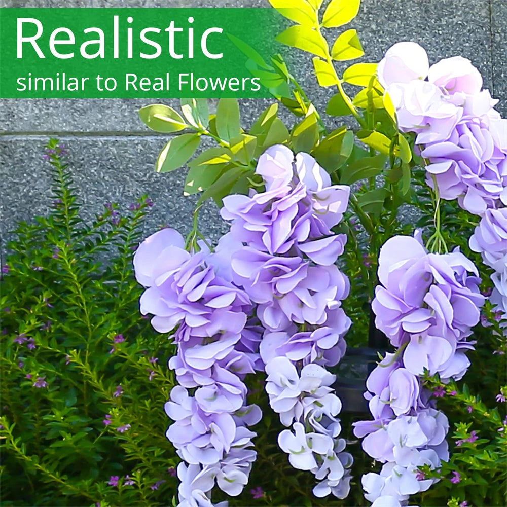 Solar Flowers Light Outdoor Garden Realistic Wisteria Floral Waterproof Artificial Flowers Solar Stake Lights for Patio Backyard