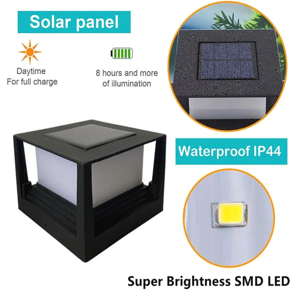 Warm/White light Square Fence Gate Pillar Lamp Waterproof Solar Powered Fence Post Light LED Lighting Solar Column Light Wall